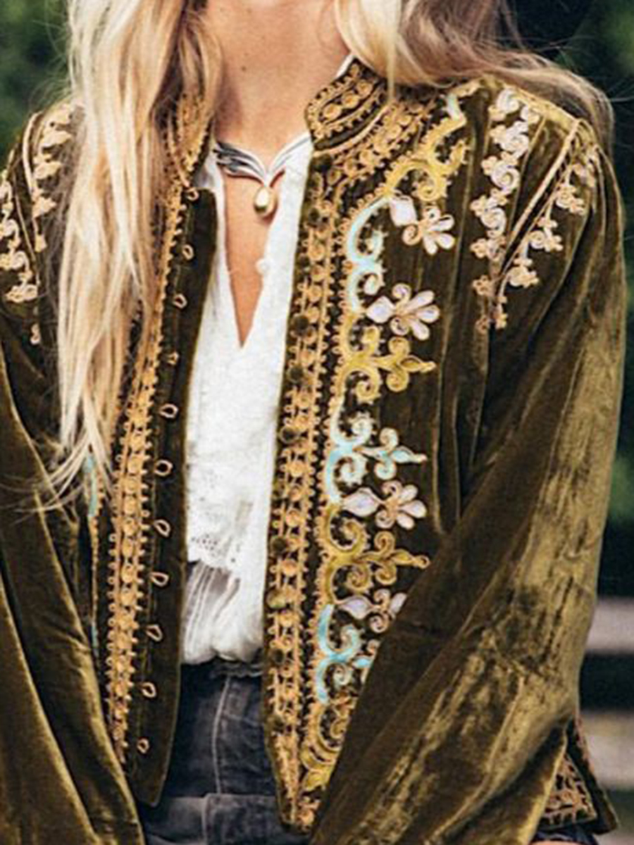 Women's Embroidered Velvet Long Sleeve Cardigan