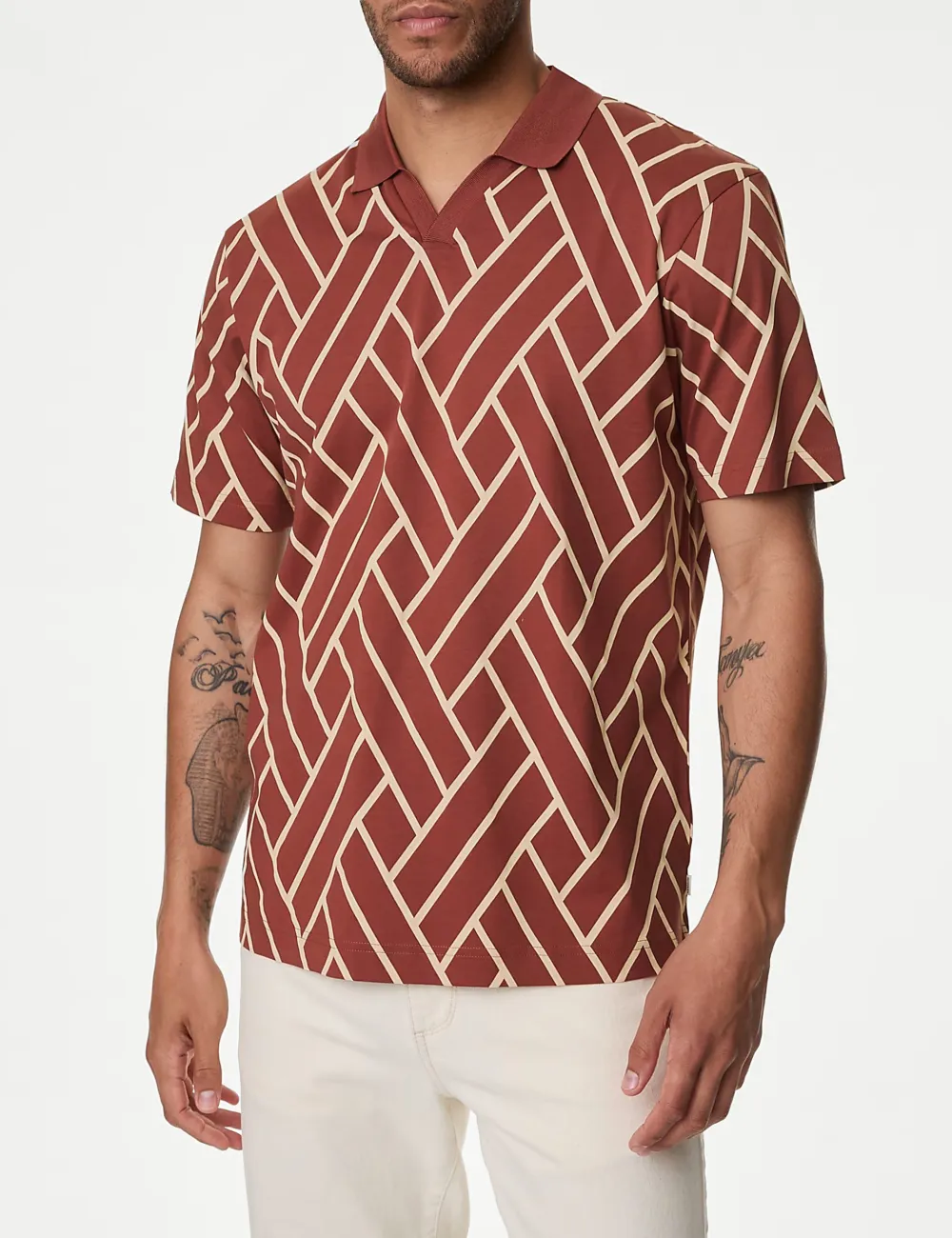 CottonGraphic Print Polo Shirt