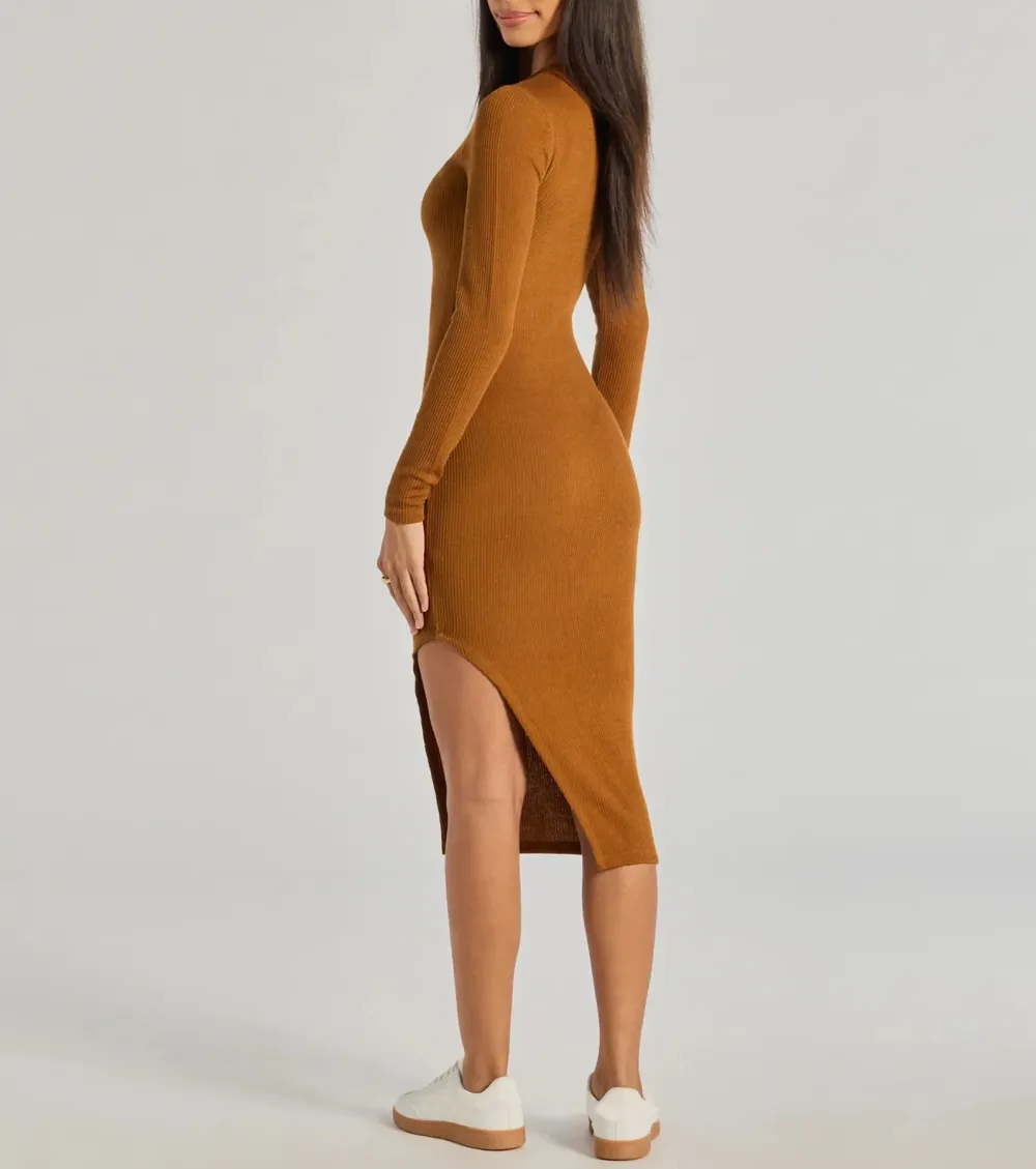 All Things Cozy High Slit Knit Midi Dress