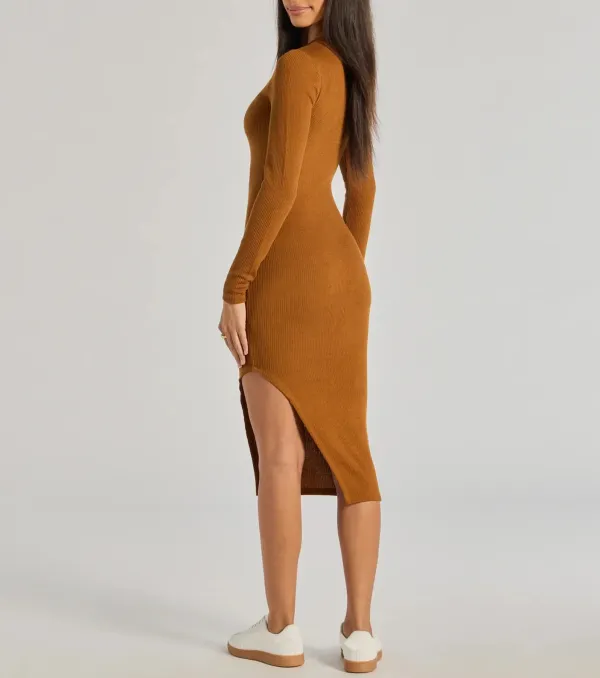 All Things Cozy High Slit Knit Midi Dress