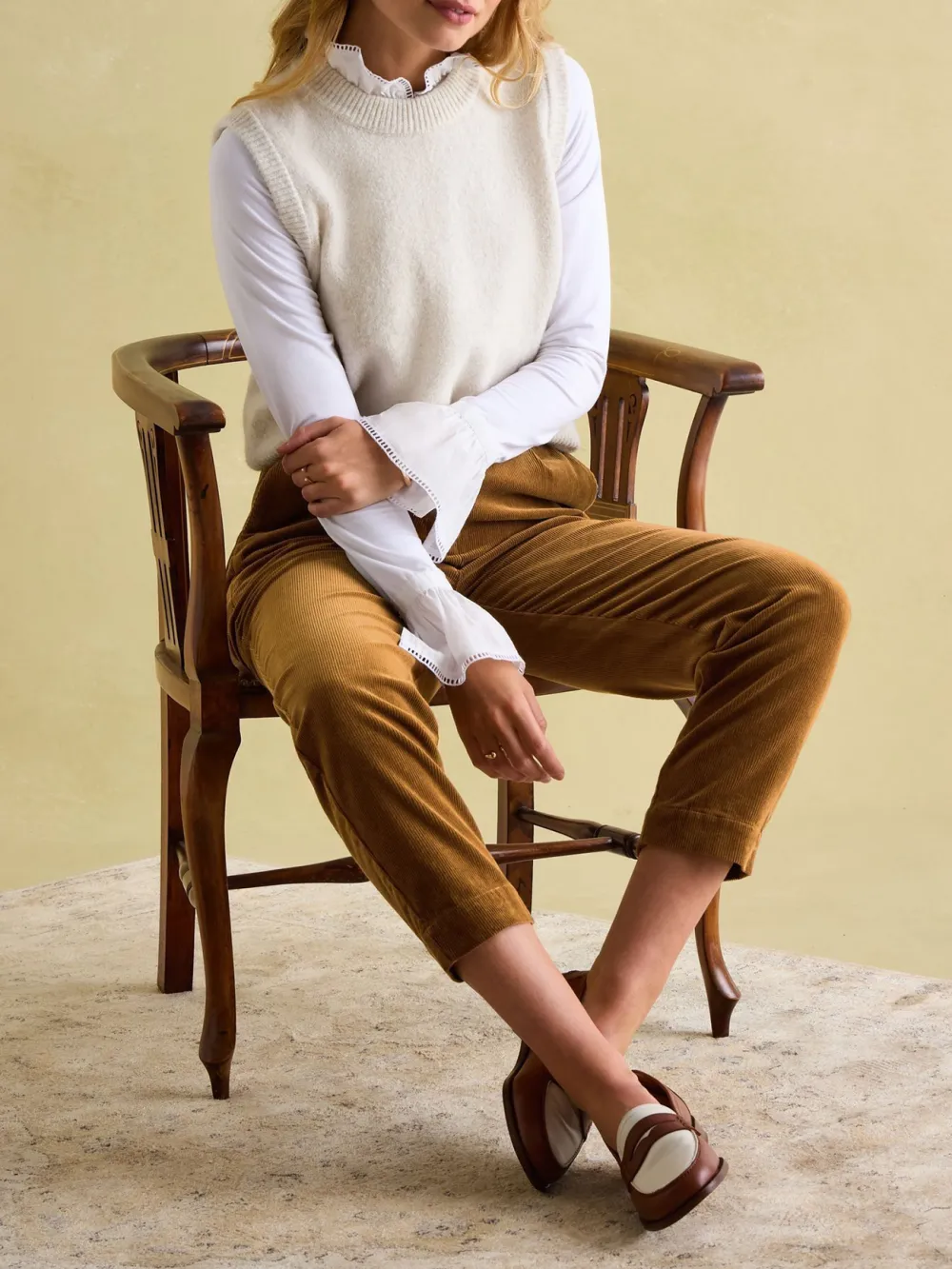 Casual Style Calla Tan Brown Corduroy Tapered Trousers