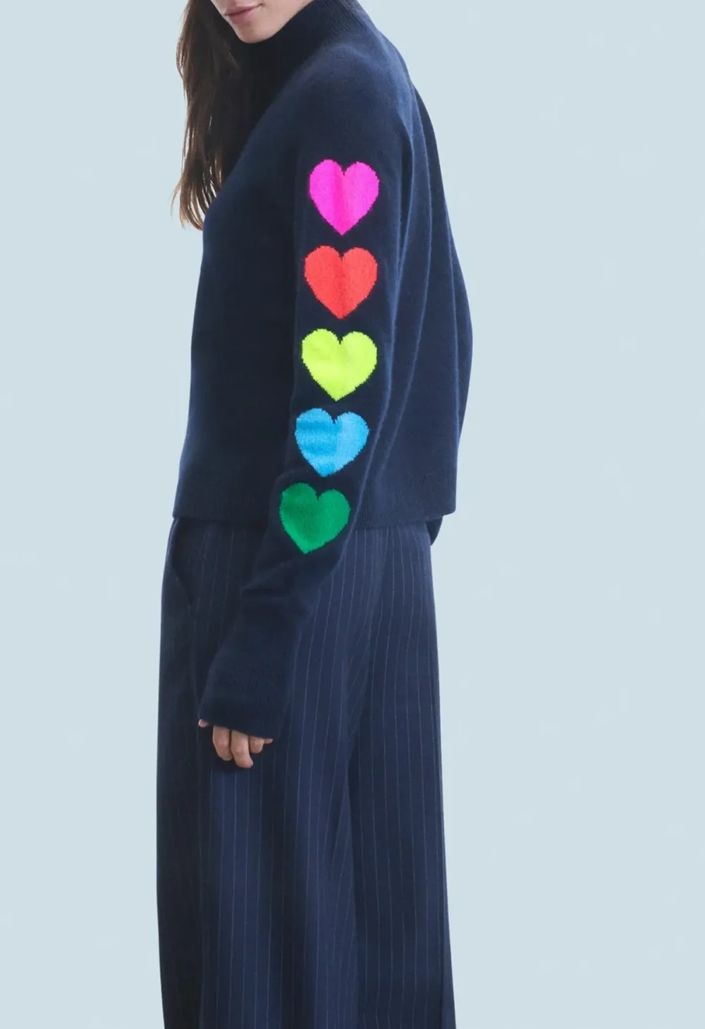 High-Neck Casual Sweater With A Heart Pattern