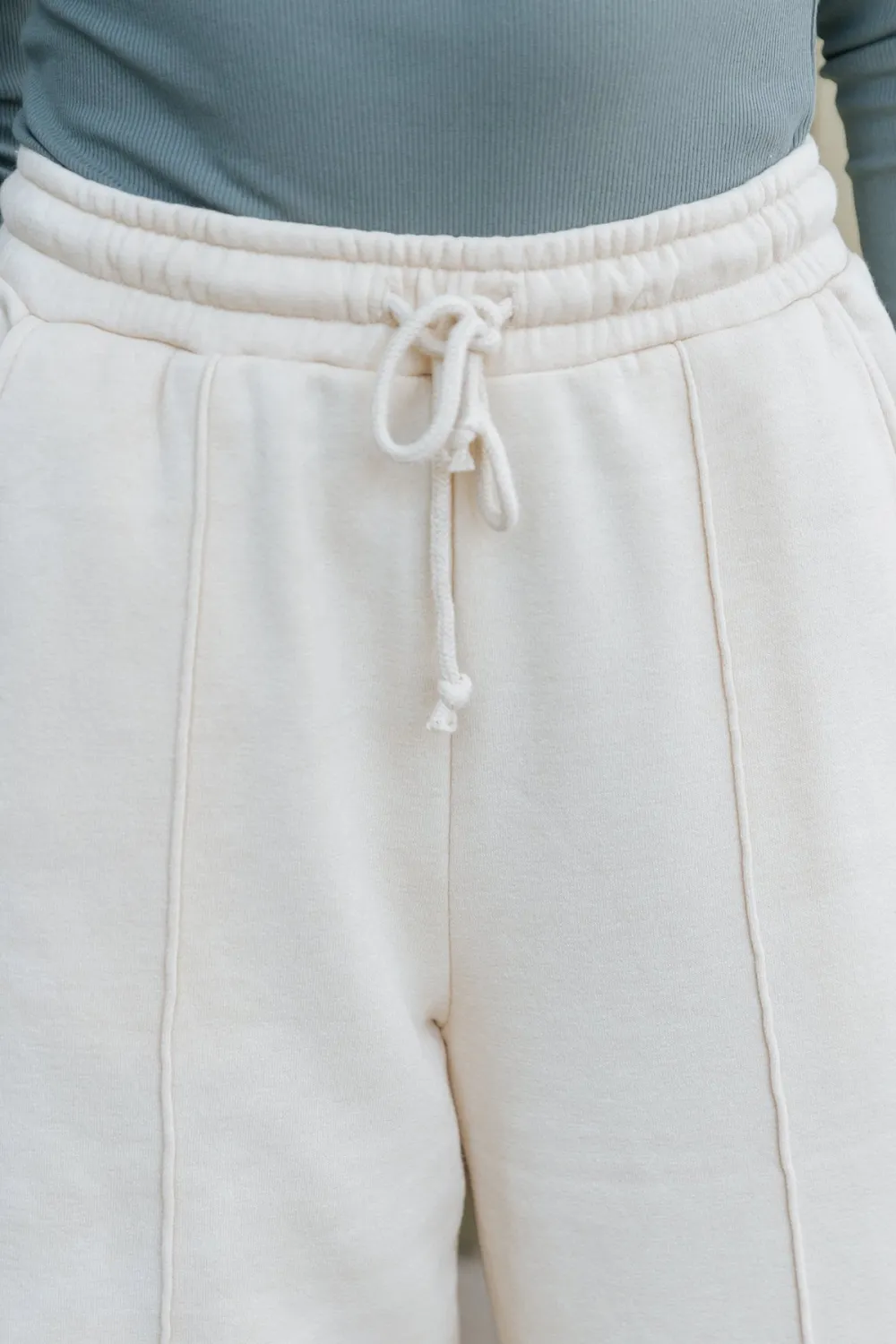 Cream Seam Detail Wide Leg Sweatpants