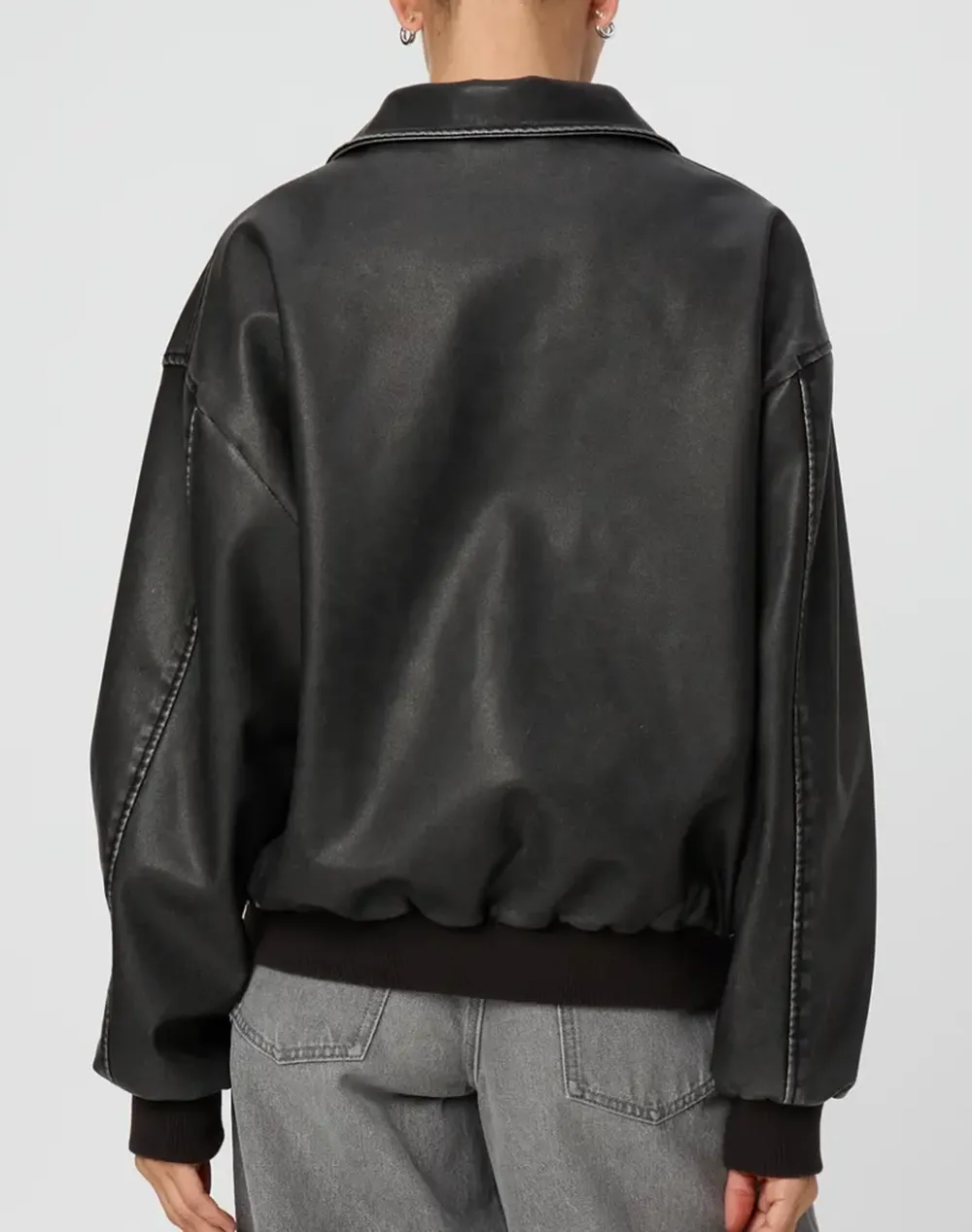 Faux Leather Bomber Jacket