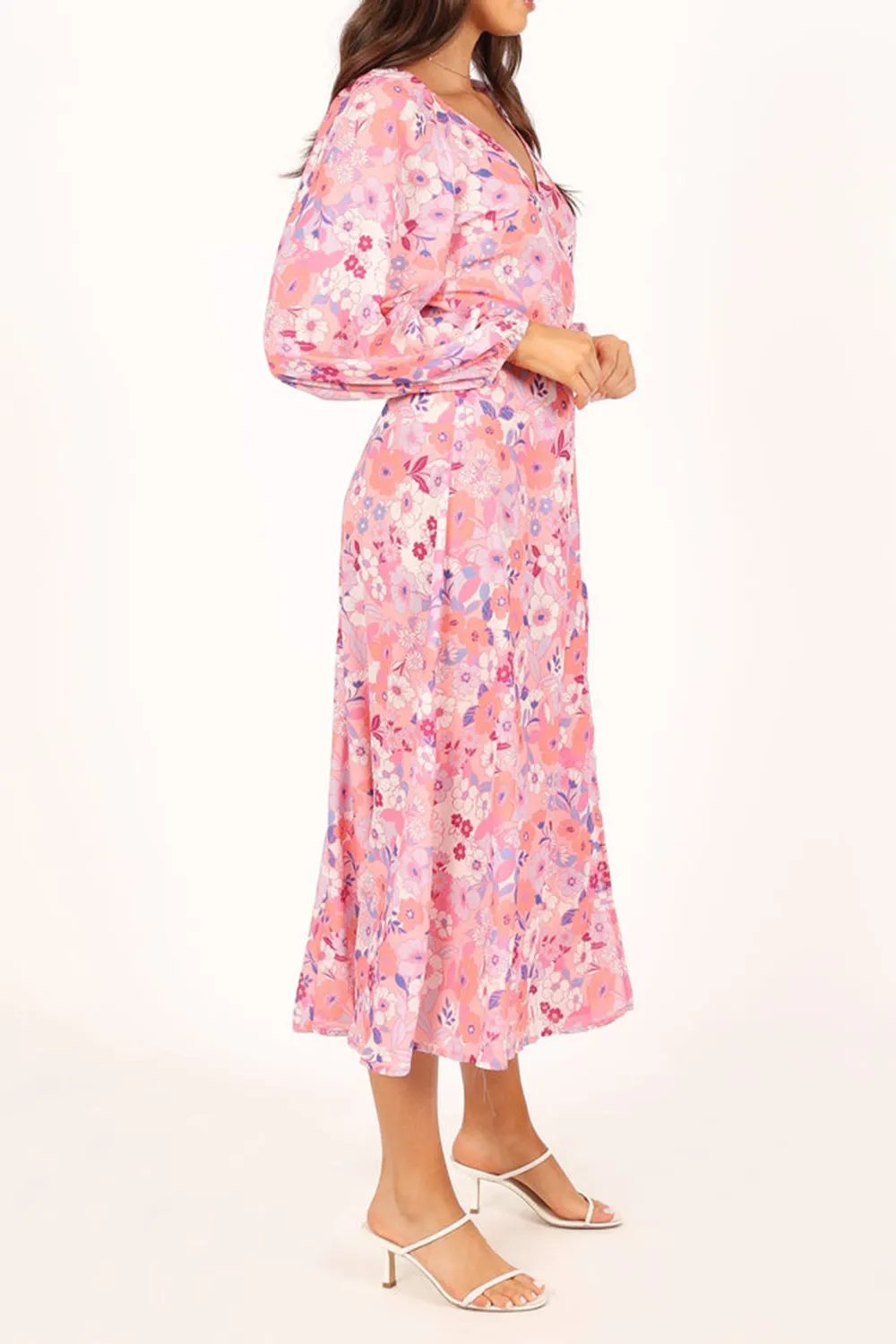 PHIONA LONG SLEEVE MIDI DRESS - PINK FLORAL