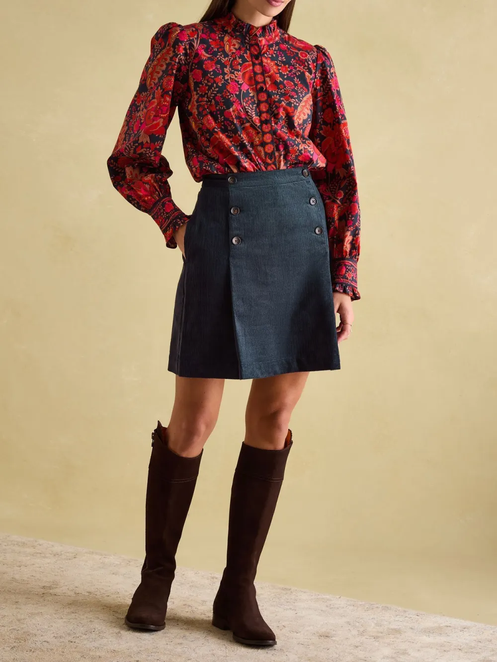 Auretta Navy Frill Neck Blouse