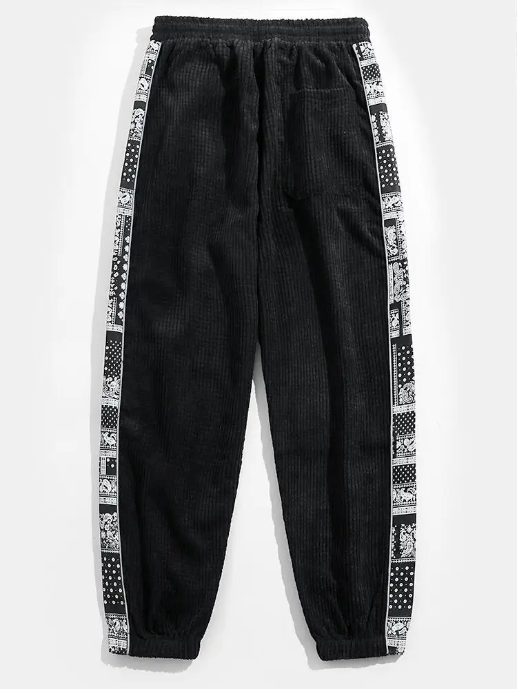 Corduroy Paisley Print Panel Pants