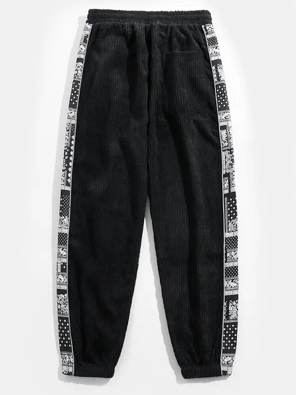 Corduroy Paisley Print Panel Pants