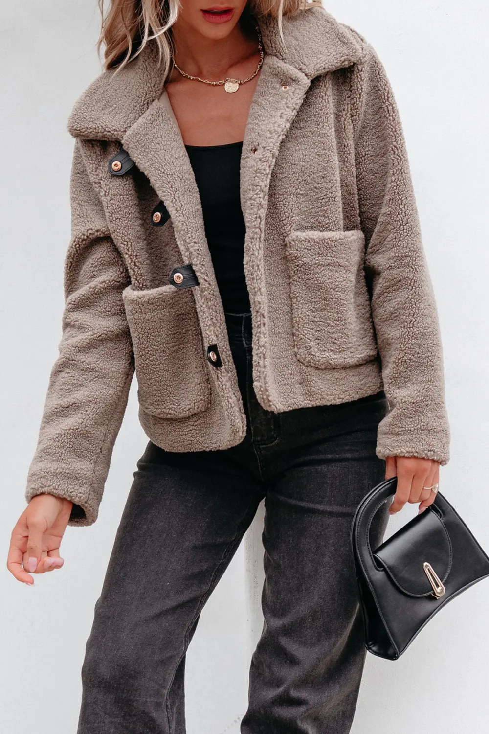 Mocha Sherpa Button Up Jacket