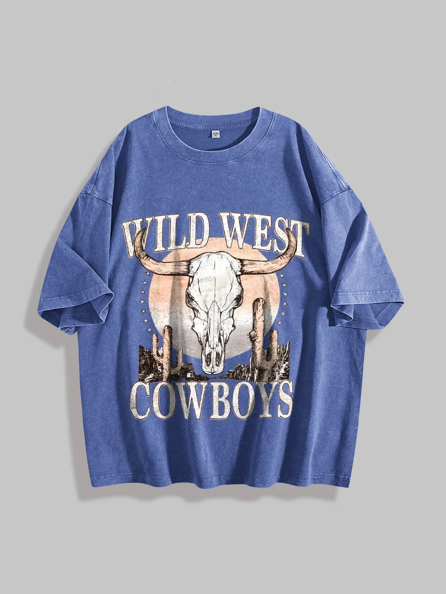 Distressed Wild West Cowboys Print Tee – Retro Western Style