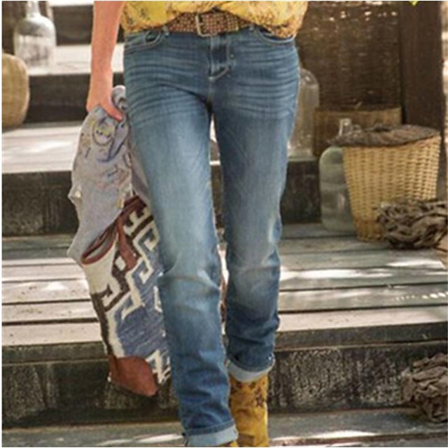 Women's Jeans Pants Trousers Cotton Blend Pocket Micro-elastic High Waist Retro Vintage Classic Casual Streetwear Navy Blue S M Spring, Fall, Winter, Summer