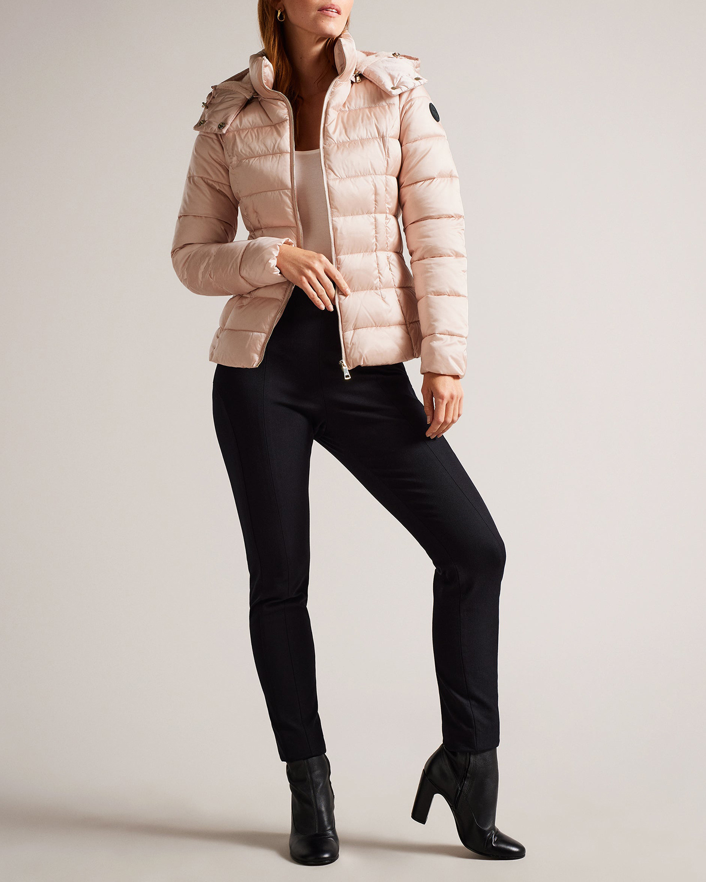 Abbiiee Belted Padded Coat With Detachable Hood Dusky-Pink