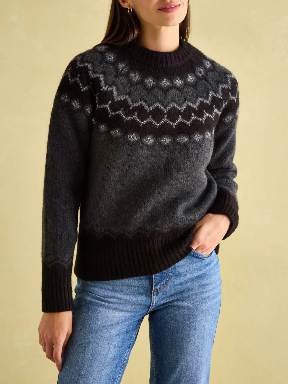 Victoria Charcoal Grey Fairisle Pattern Jumper