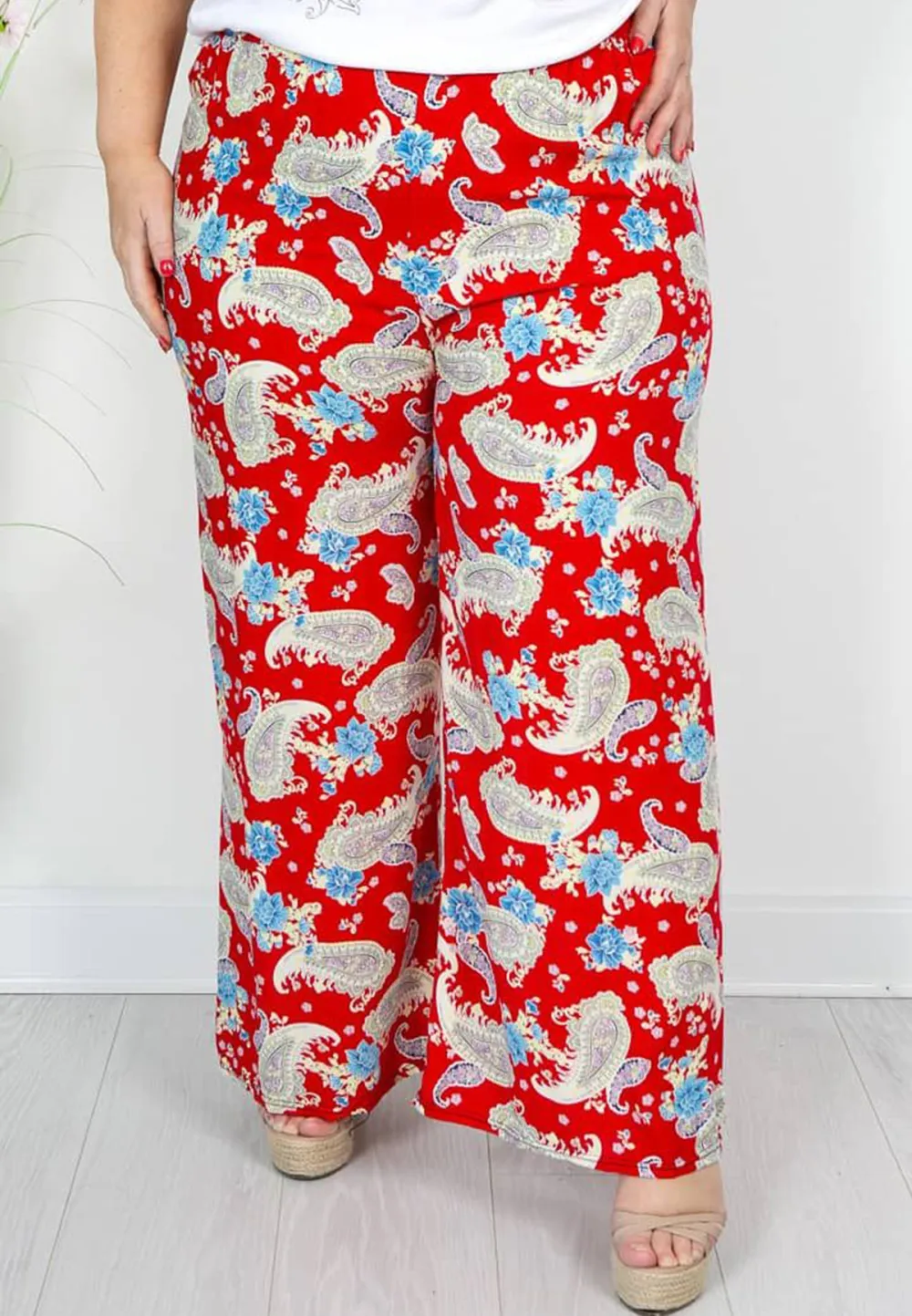 Red Paisley Print Trousers