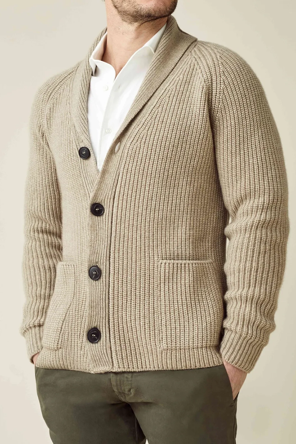 Ribbed Chunky Knit Collar Shawl Cardigan