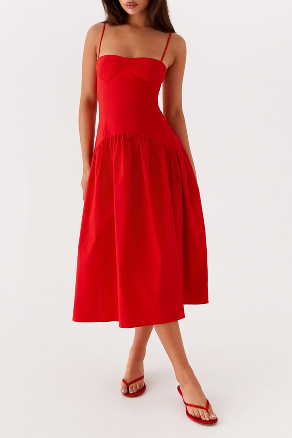 Yvette Corset Midi Dress - Red