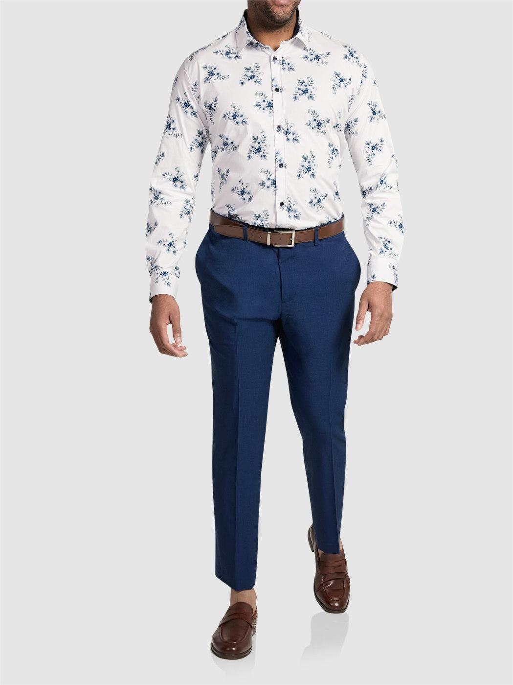 NAVY VERDON FLORAL STRETCH SHIRT