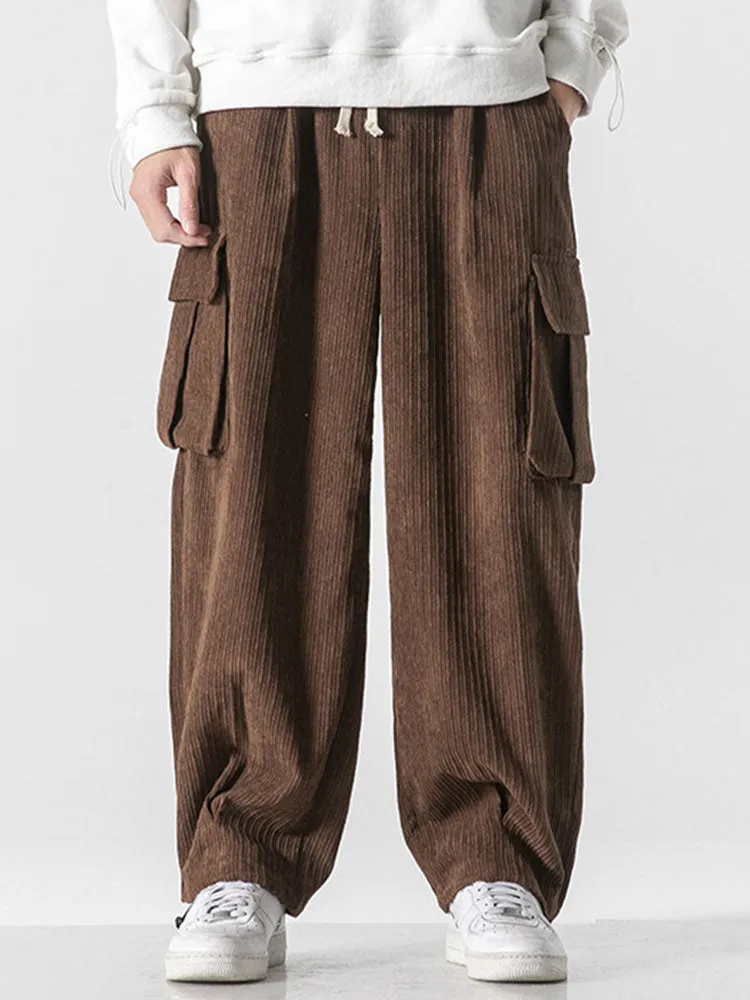 Relaxed Fit Drawcord Hem Corduroy Cargo Pants