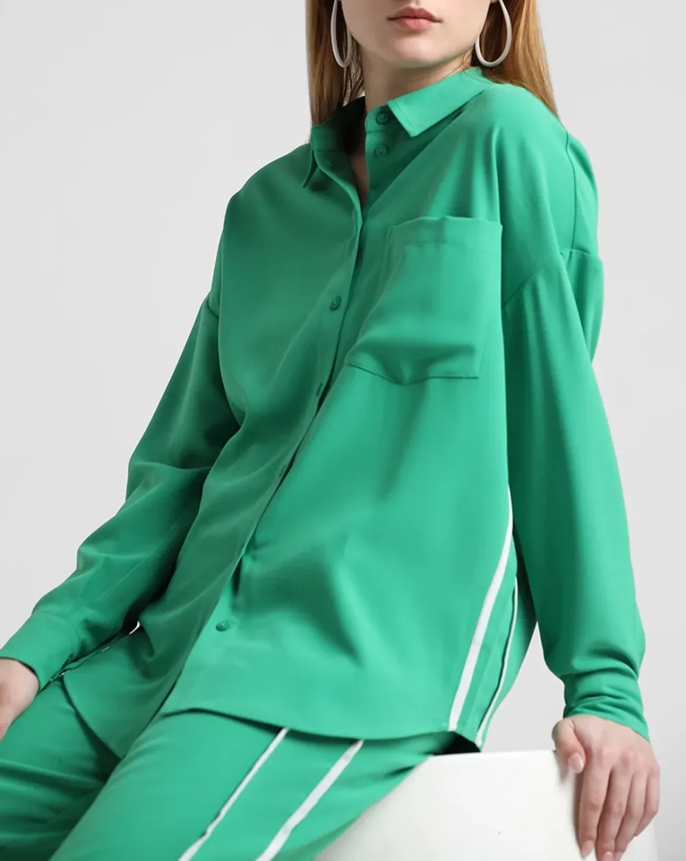 Green Contrast Pipping Shirt