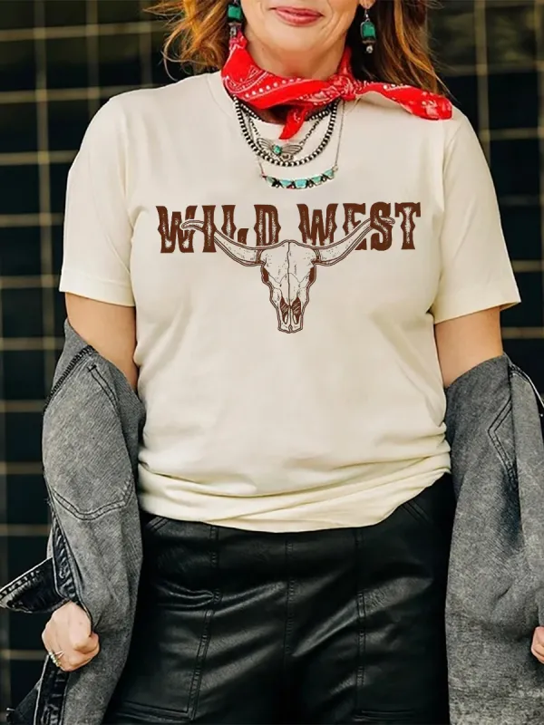 Bohemian style cow head bone T-shirt