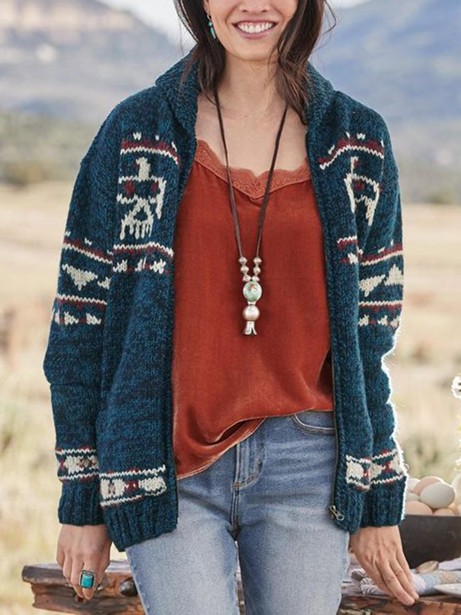 Western Eagle Print Knitted Cardigan