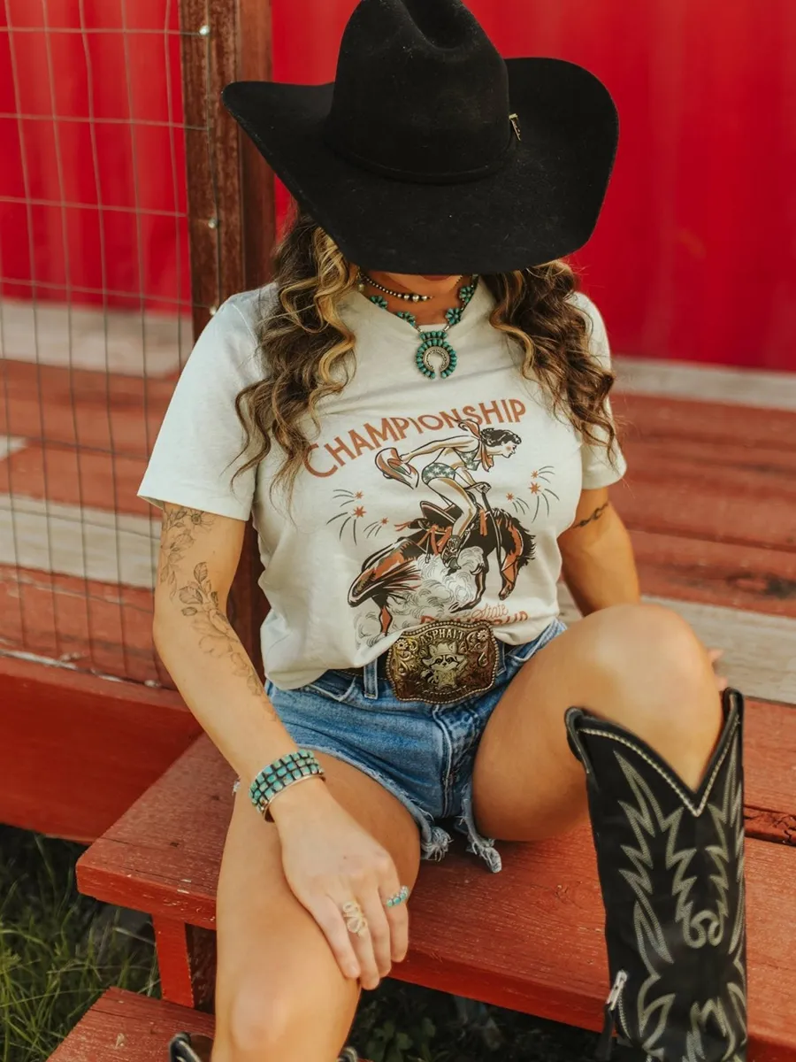 Retro Cowgirl Rodeo Roundup Tee