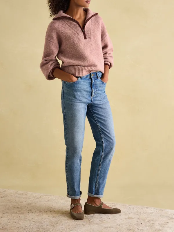 Elmore Pink Knitted Quarter Zip Jumper