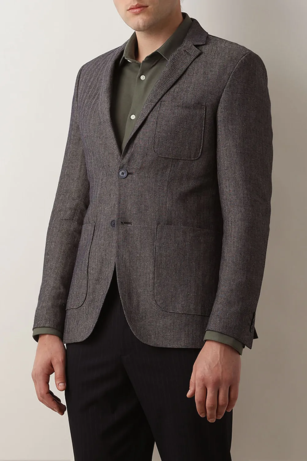 Beige Textured Linen Casual Blazer