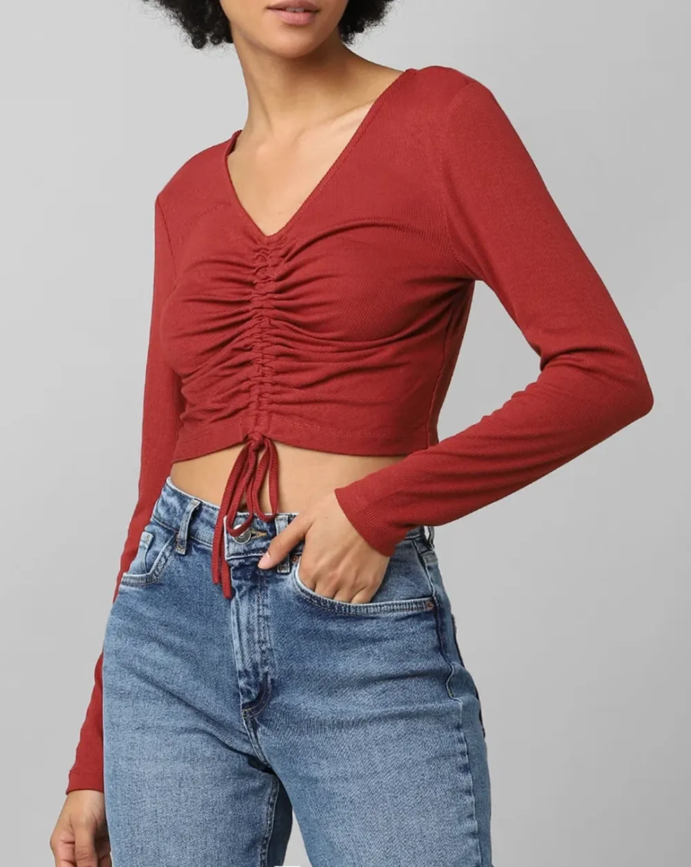 Rust Ruched Ribbed Crop Top