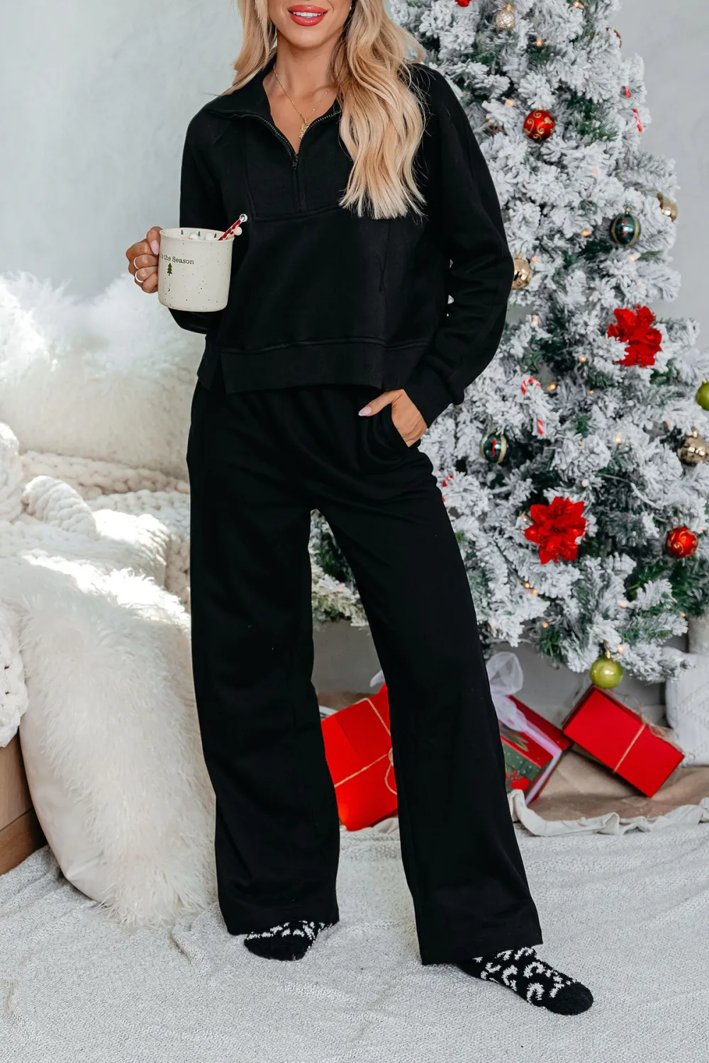 Comfort Lounge Black Wide Leg Sweatpants