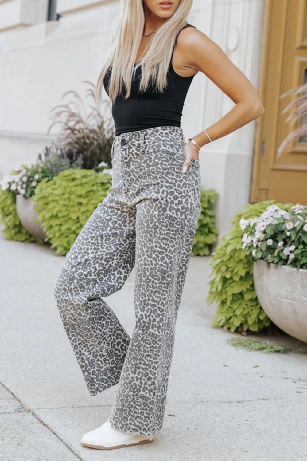 Leopard Straight Wide Leg Pants