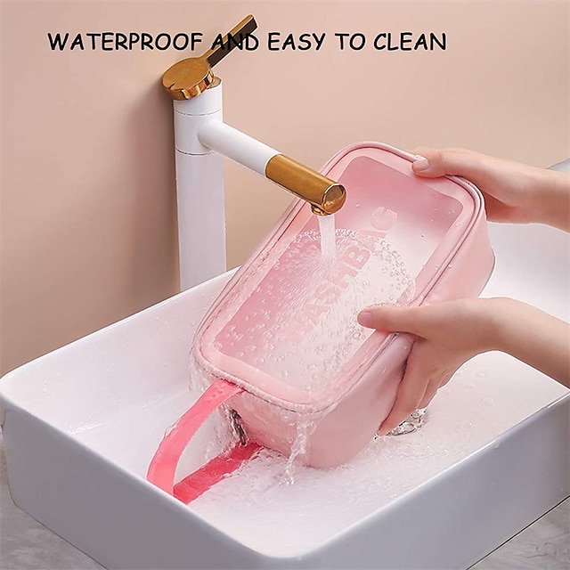 Clear Makeup Bag Waterproof Washing Cosmetic Bag With Zipper Handle Large Capacity Skin Care Products Travel Finishing Storage Bag