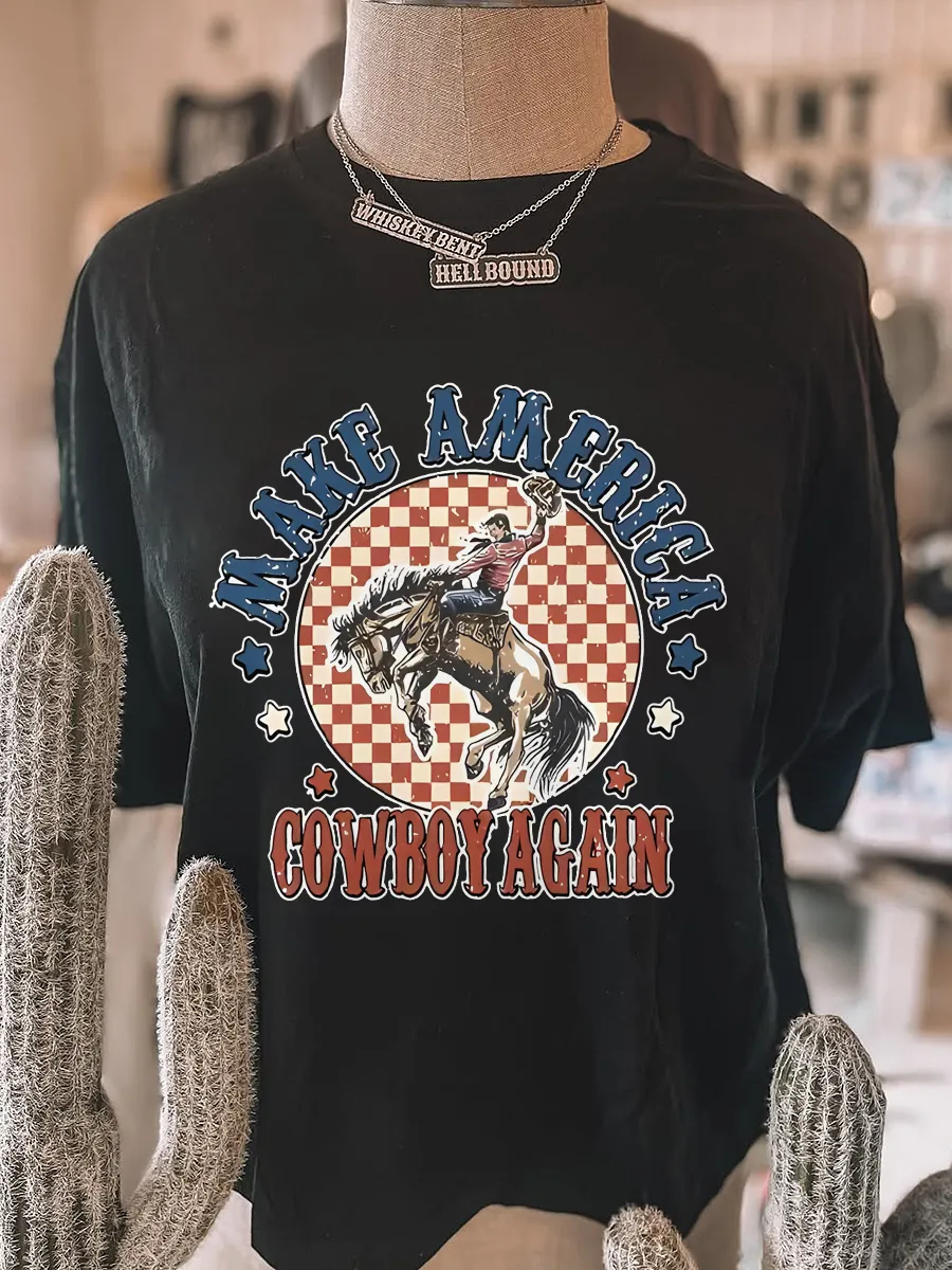 Checkered Make America Cowboy Again T-shirt