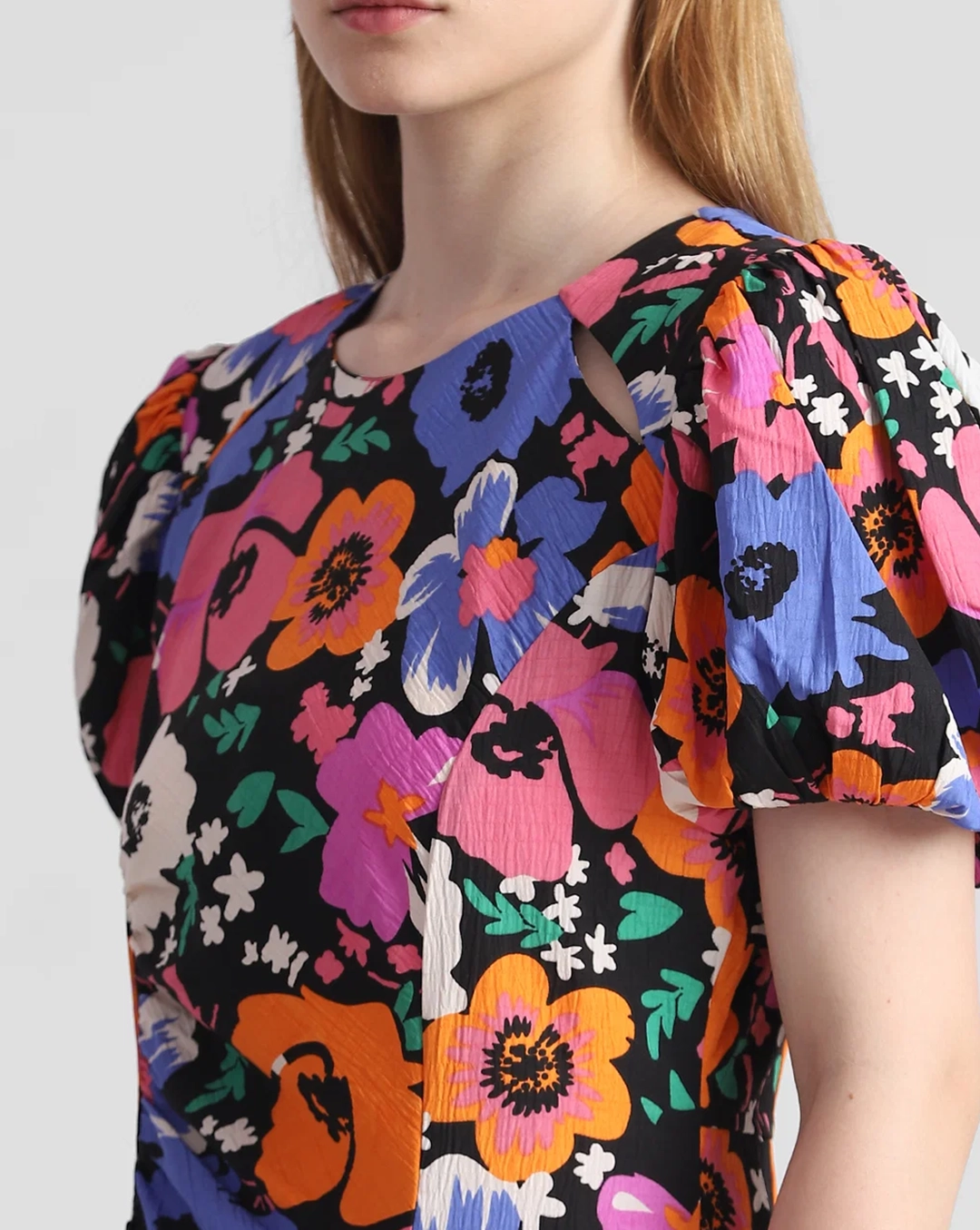 Multi-Coloured Floral Midi Dress