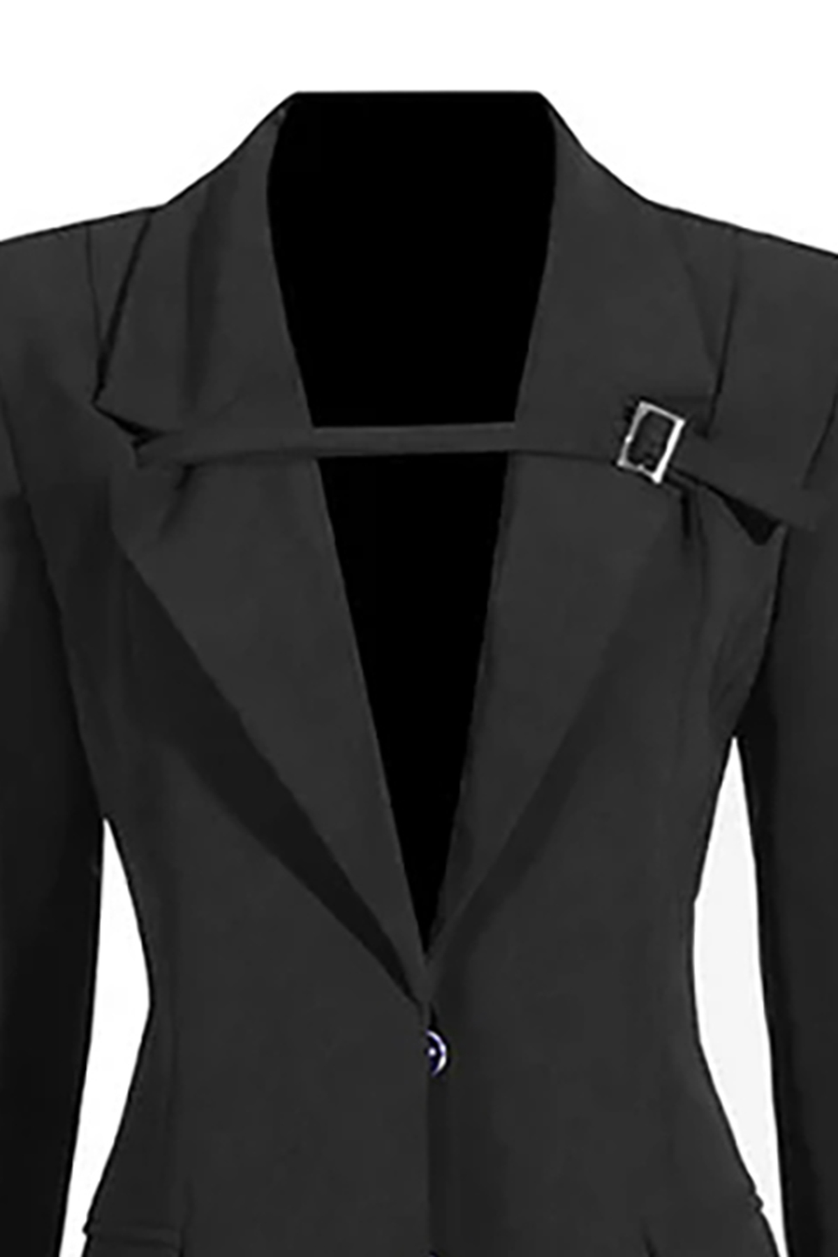 Smart Buckle Strap Shoulder Pad Cinch Waist Button Down Long Tailored Blazer