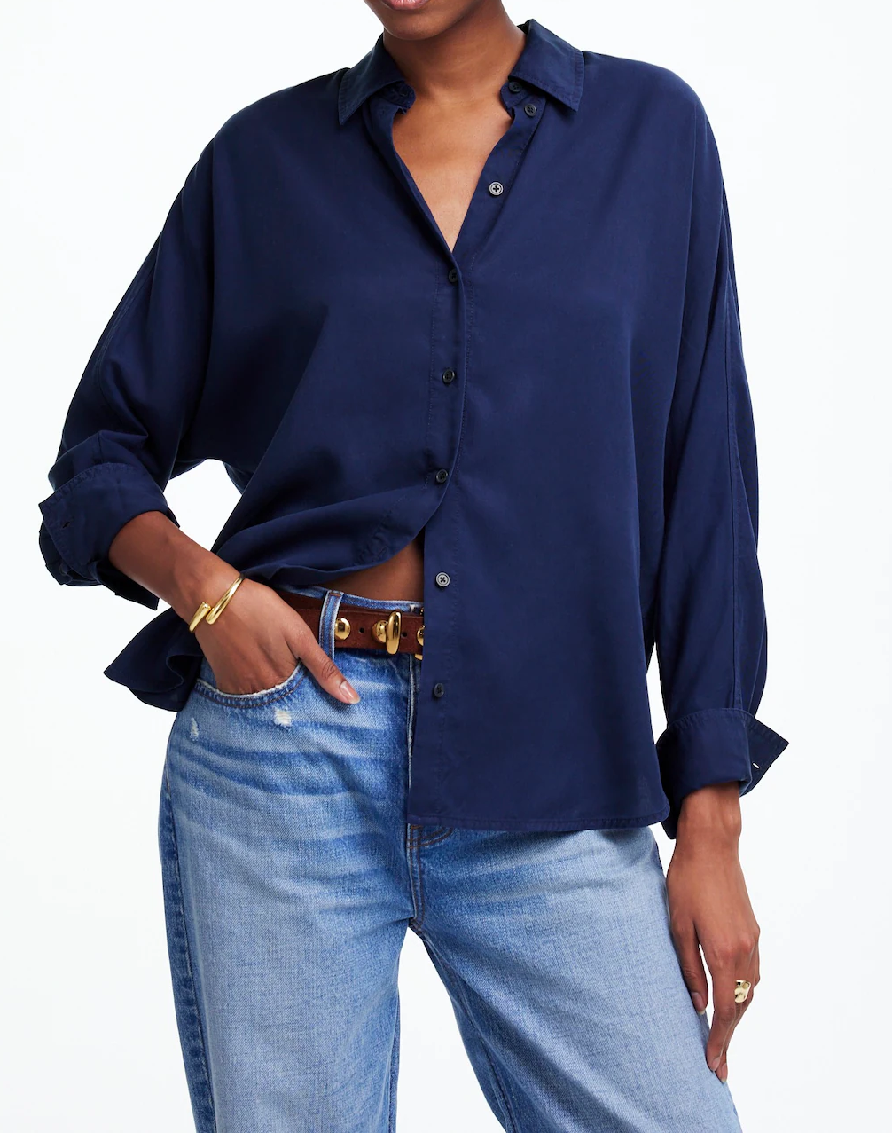 Relaxed Dolman Button-Up Shirt