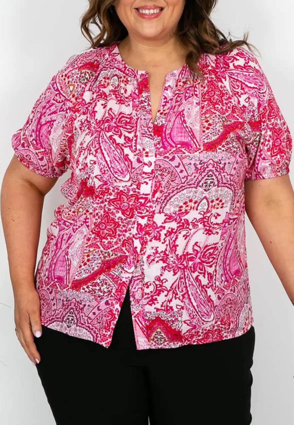 Pink and Red Button Through Paisley Top