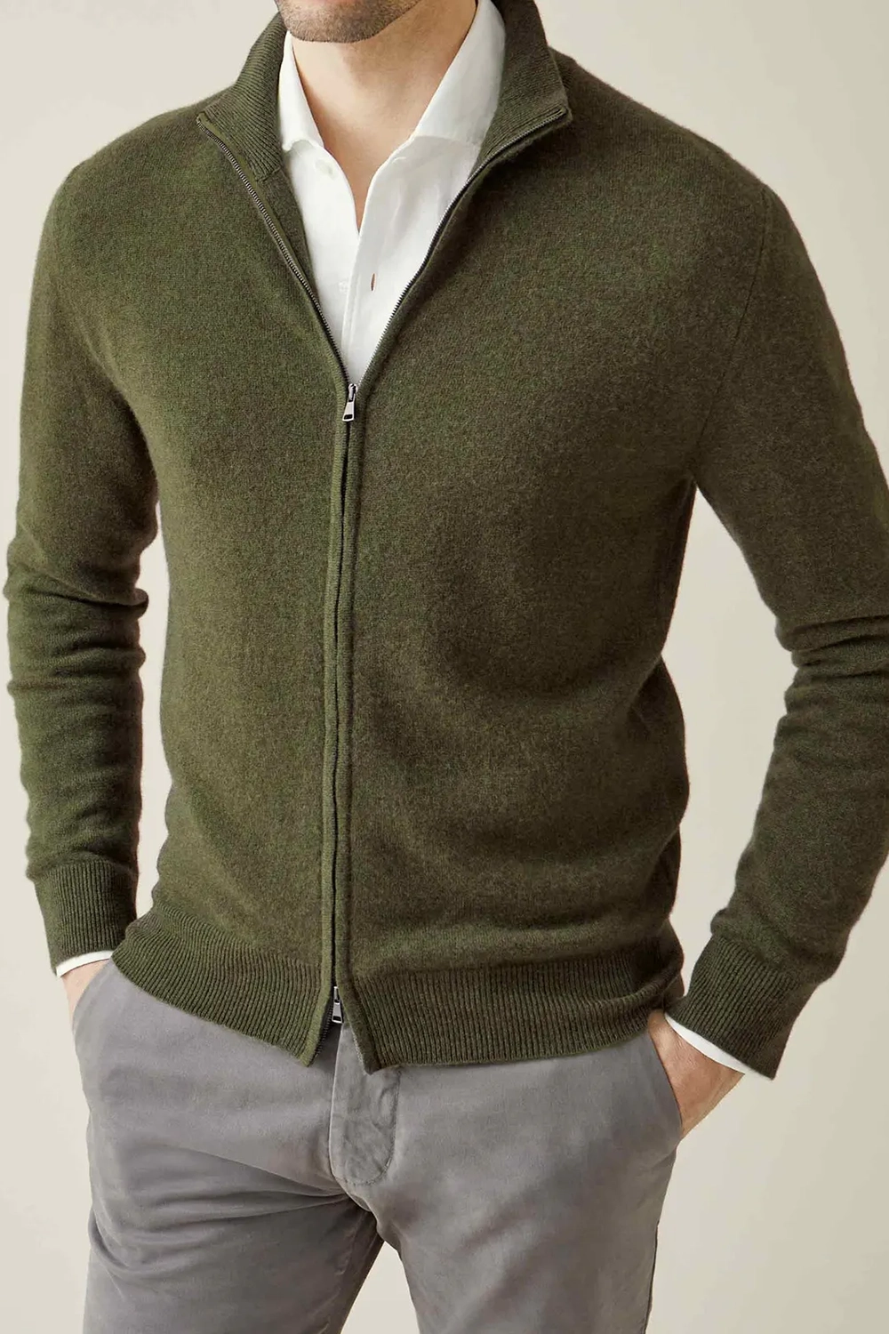 Ribbed Funnel Collar Cardigan