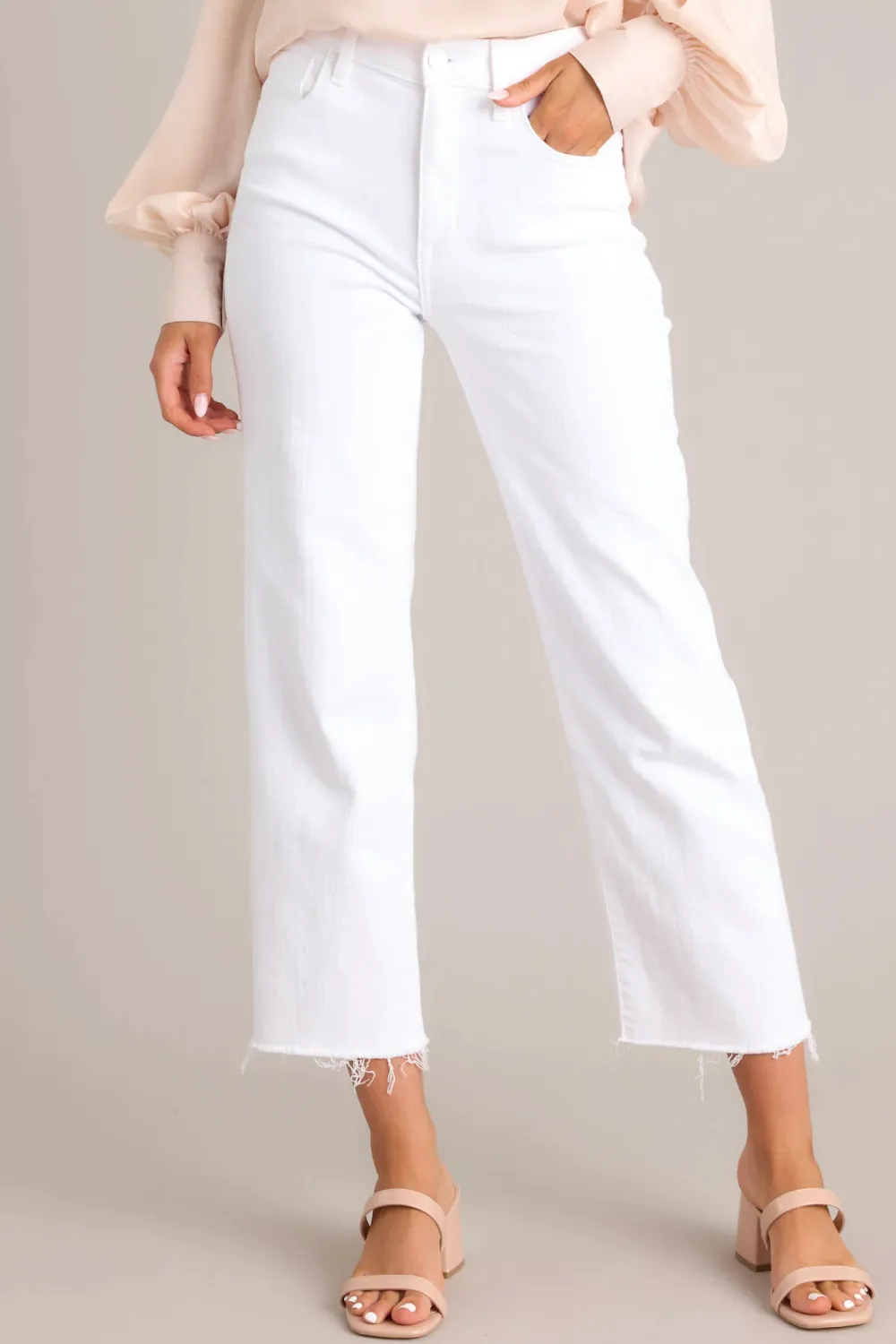 URBAN EDGE WHITE HIGH RISE CROPPED WIDE LEG JEANS