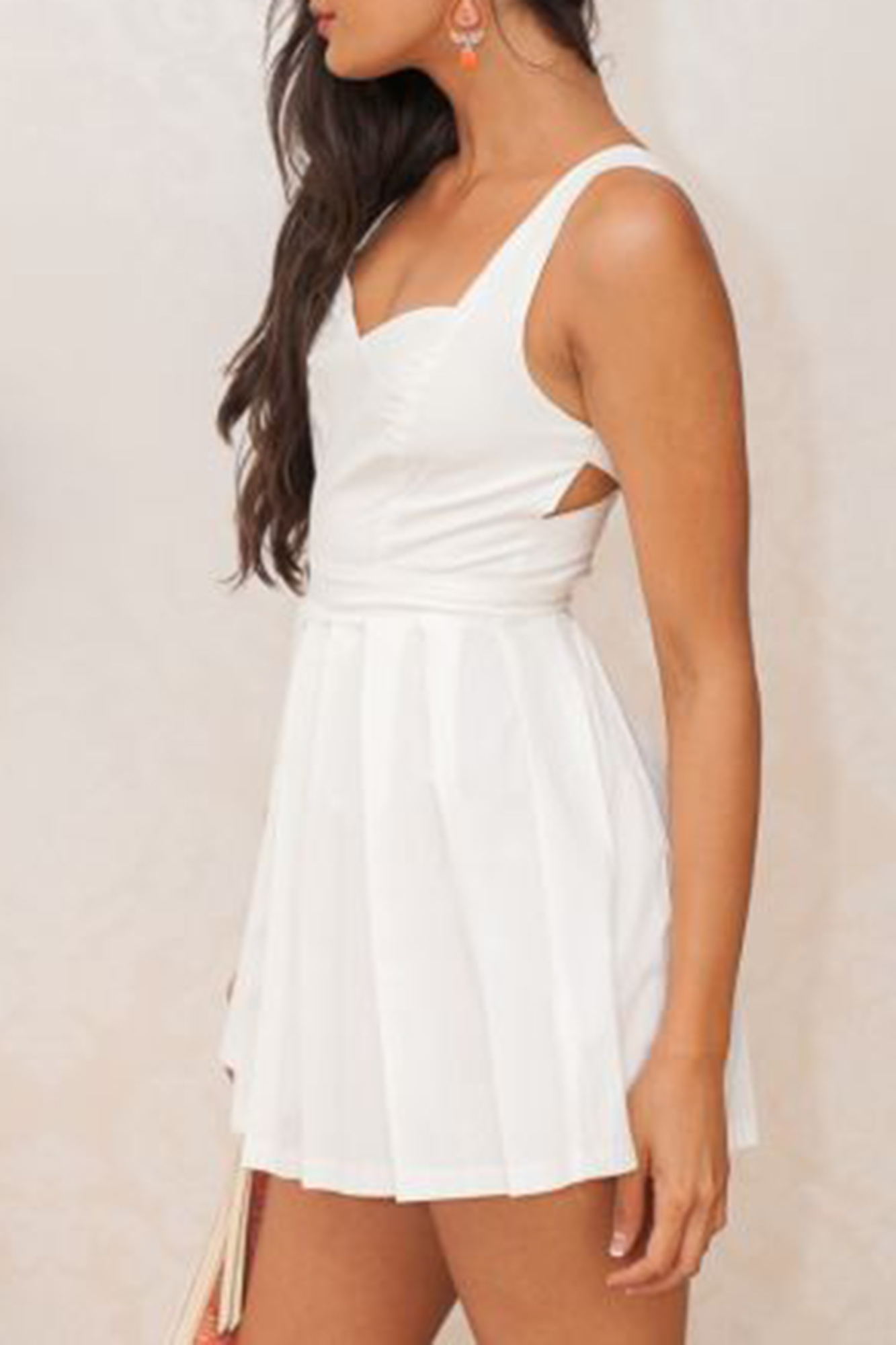 White Heart Cutout Dress with Fitted Bodice & Pleated Skirt