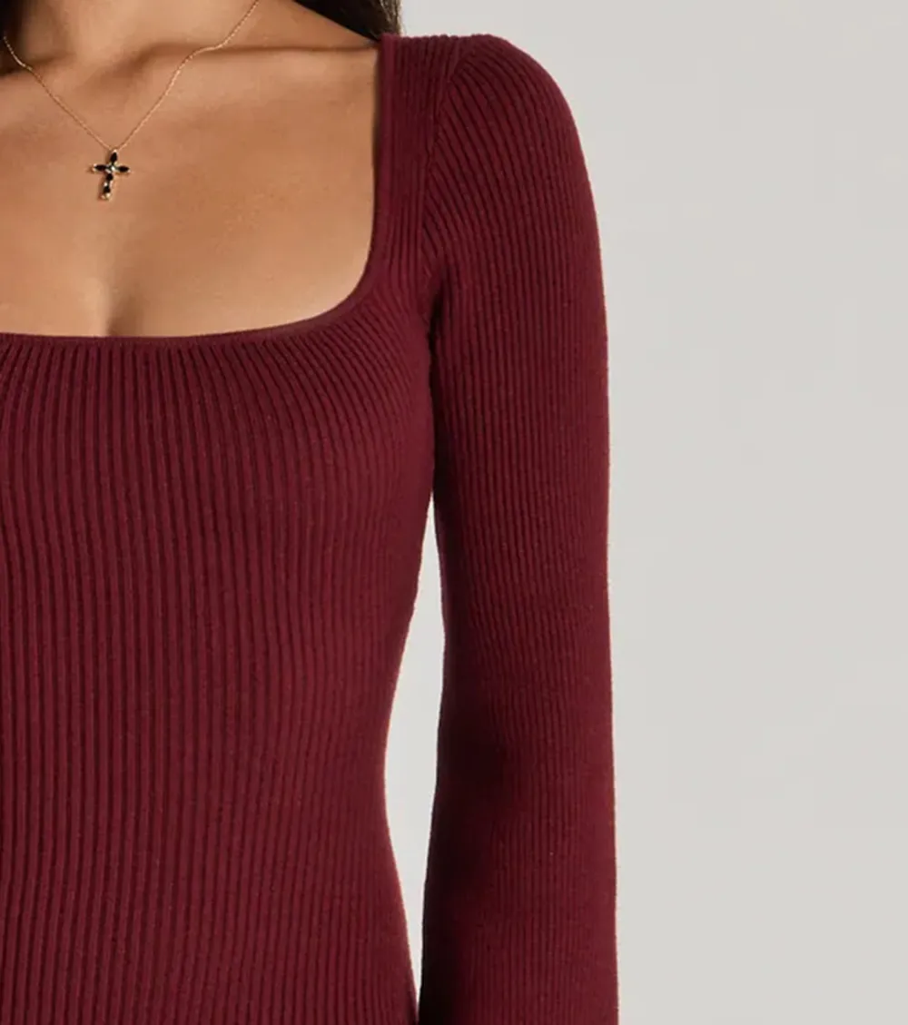 Seasonal Staple Ribbed Knit Bell Sleeve Mini Dress