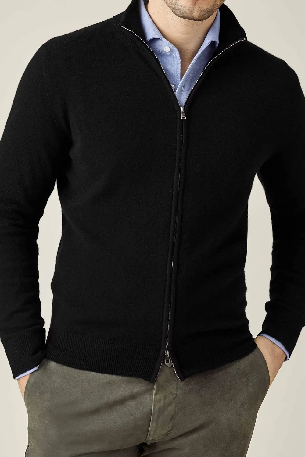 Ribbed Funnel Collar Cardigan