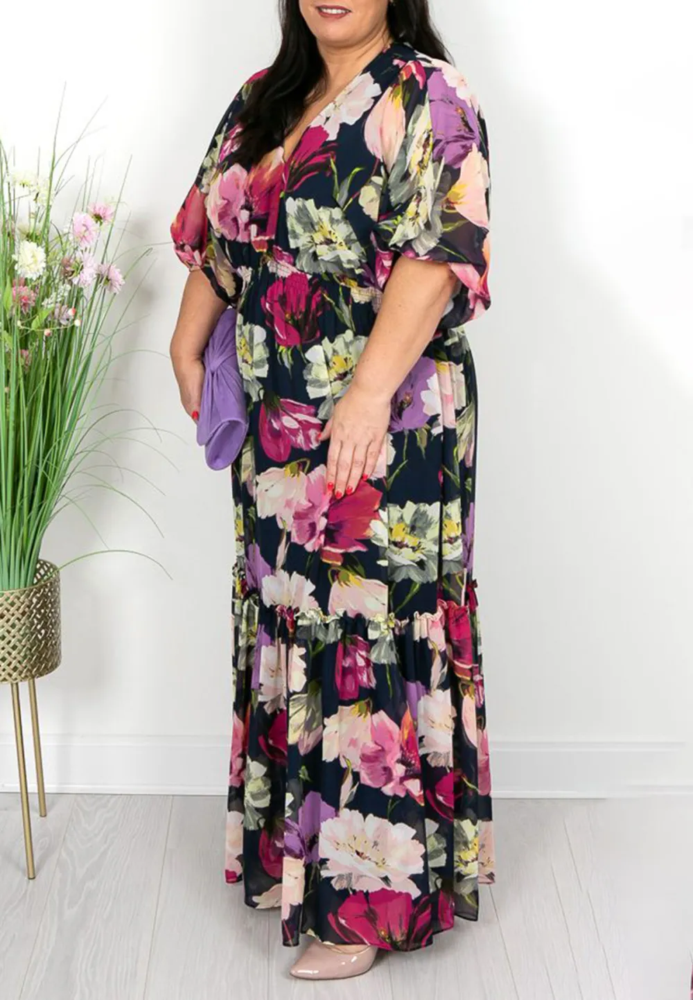 Navy and Pink Floral Maxi Dress