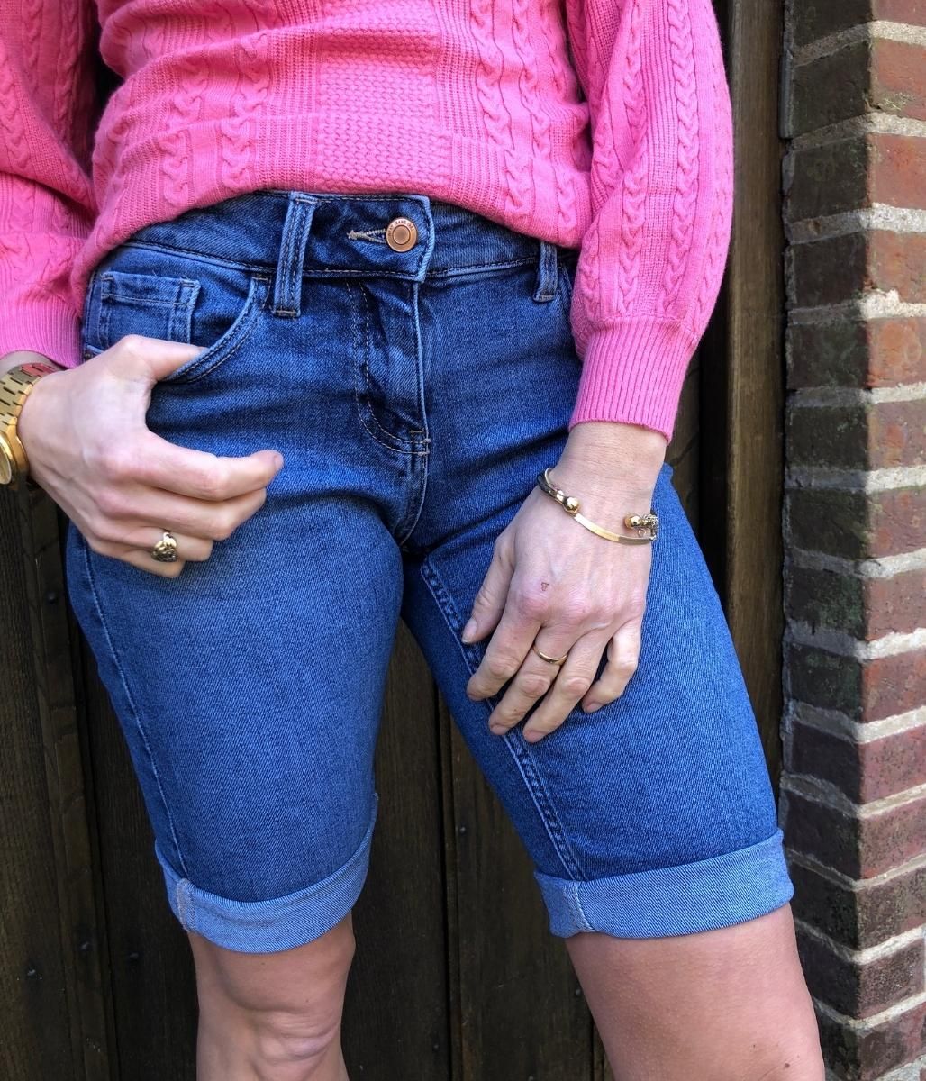 Blue Denim Knee Length Shorts