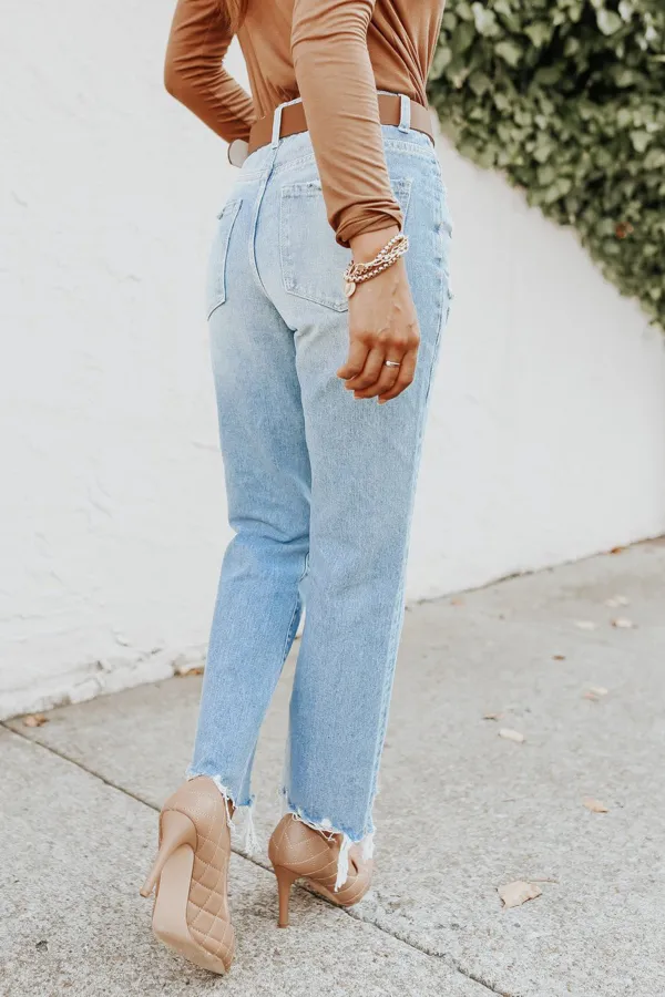 Distressed Light Wash Straight Leg Jeans