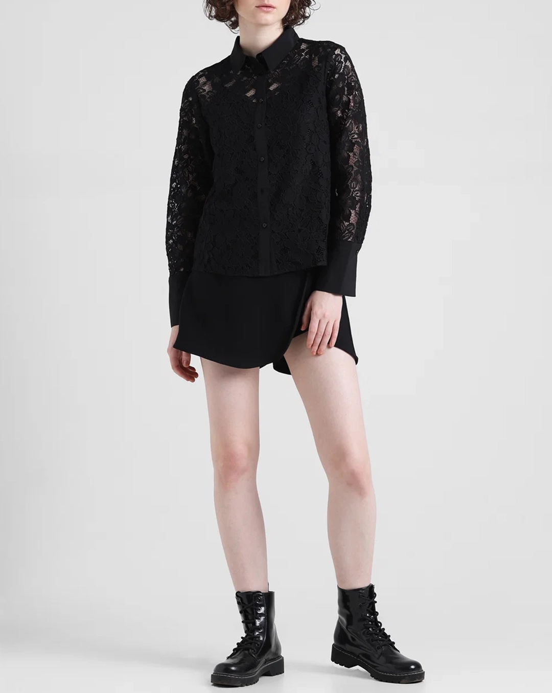 Black Lace Full Sleeves Shirt