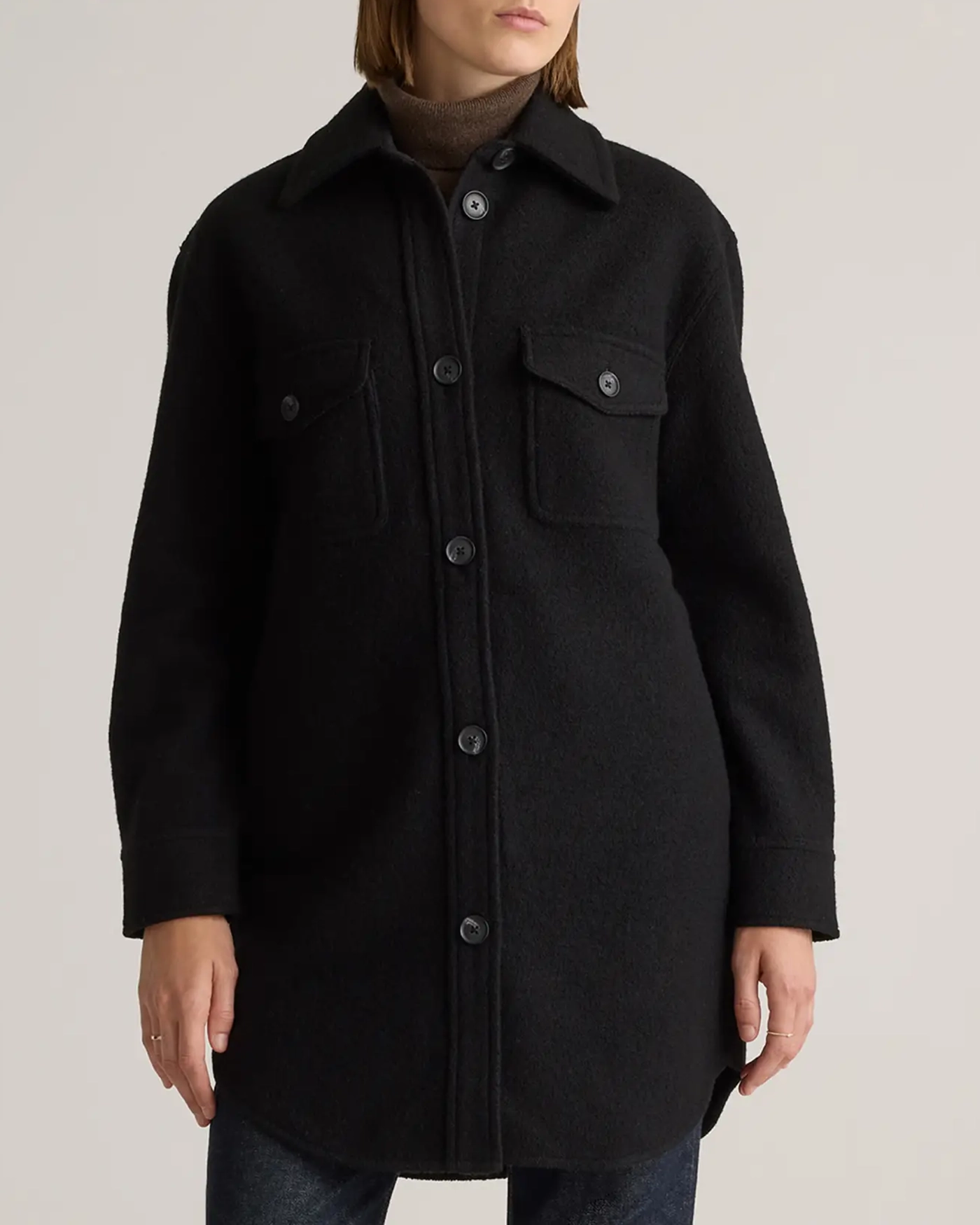 Button Front Long Shirt Jacket