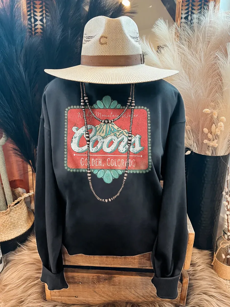 Retro Western Pattern Casual Round Neck Hoodie