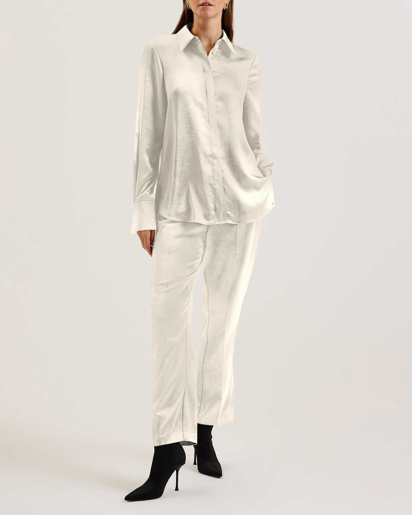 Sonora Long Line Satin Shirt Ivory