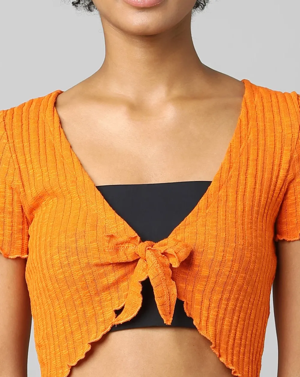 Orange Cropped Tie-Up Top